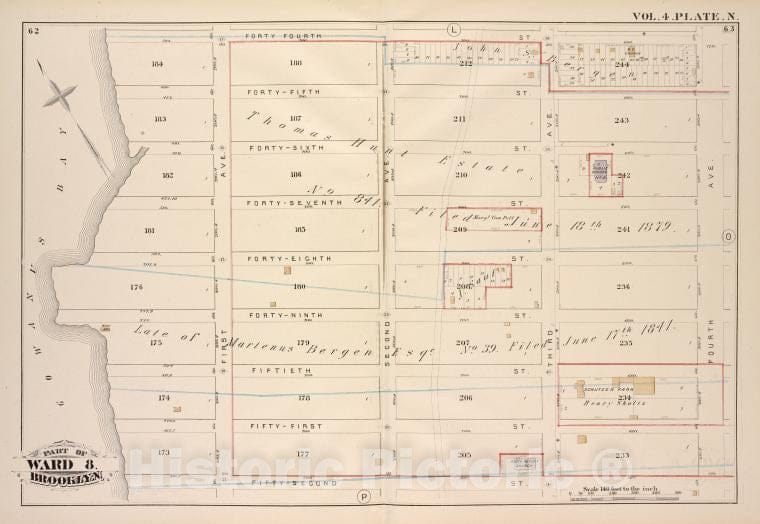 Historic Map - 1880 Brooklyn (New York, N.Y.),Greenwood Cemetery, City Line, Forty-Fourth St Fifth Ave; Thirty-Seventh St Thirty-Eighth St Thirty-Ninth St For - Vintage Wall Art