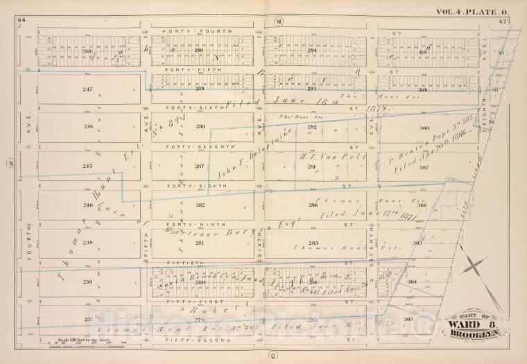 Historic Map - 1880 Brooklyn (New York, N.Y.), Forty-Fourth St City Line, Fifty-Second St Fourth Ave; - Vintage Wall Art