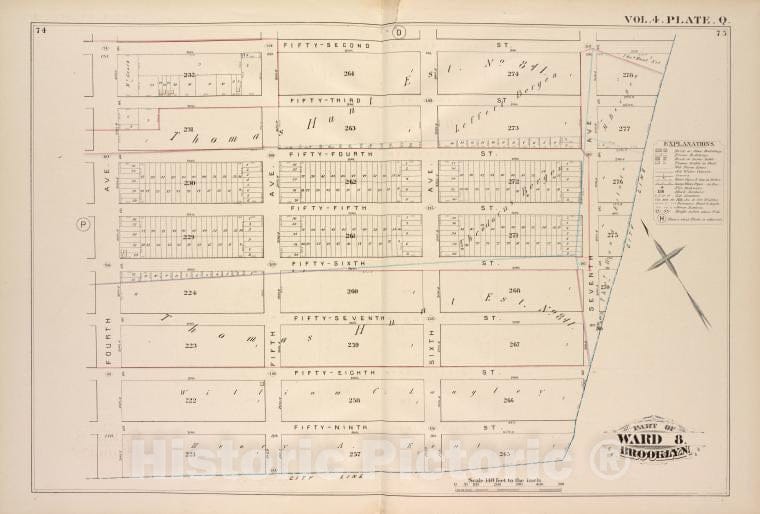 Historic Map - 1880 Brooklyn (New York, N.Y.), Fifty-Second St City Line, Fourth Ave; ] - Vintage Wall Art