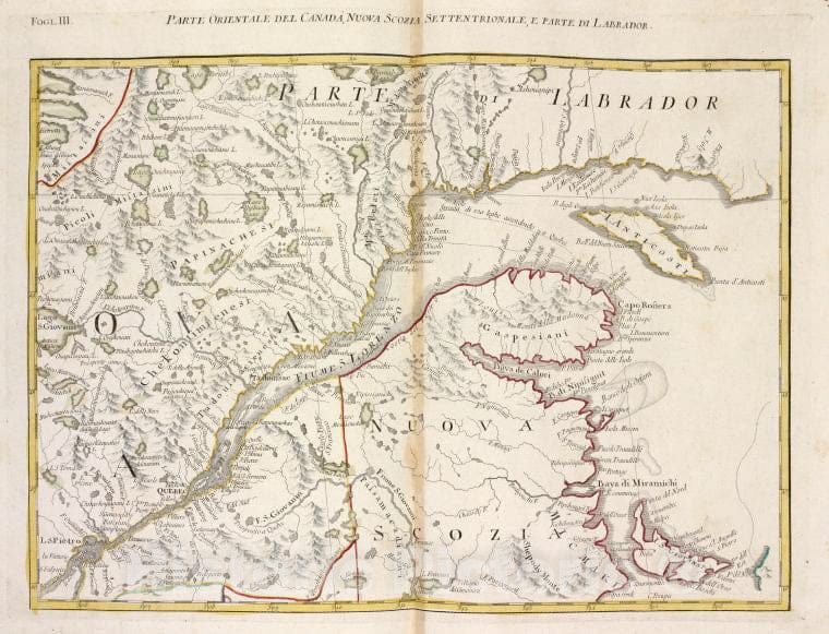 Historic 1778 Map - Parte Orientale Del Canada, Nuova Scozia Settentrionale, E Parte Di Labrador. - North America - Maps - Early Works To 1800 - Vintage Wall Art