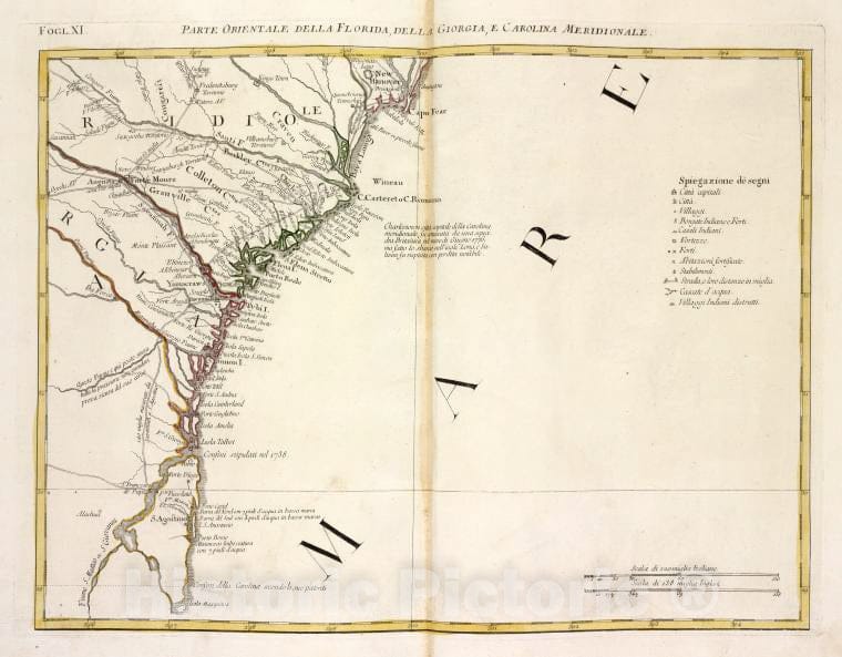 Historic 1778 Map - Parte Orientale Della Florida, Della Georgia, E Carolina Meridionale. - North America - Maps - Early Works To 1800 - Vintage Wall Art