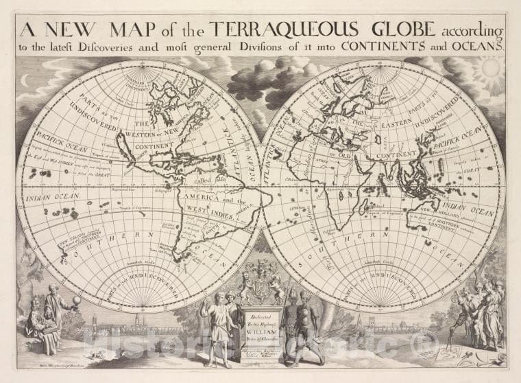 Historic Map - 1700 England, A New Map Of The Terraqueous Globe According To The Latest Discoveries And Most General Divisions Of It Into Continents And Oceans. - Vintage Wall Art