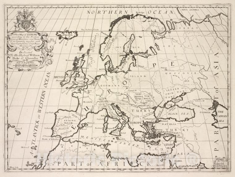 Historic Map - 1700 England, Europe According To The Present General Divisions And Names Of Its Countries Together With Their Capital Cities, Rivers, Mountain - Vintage Wall Art