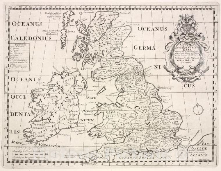 Historic 1700 Map - A New Map Of The British Isles, Shewing Their Ancient People, Cities, And Towns Of Note, In The Time Of The Romans. - England - Vintage Wall Art