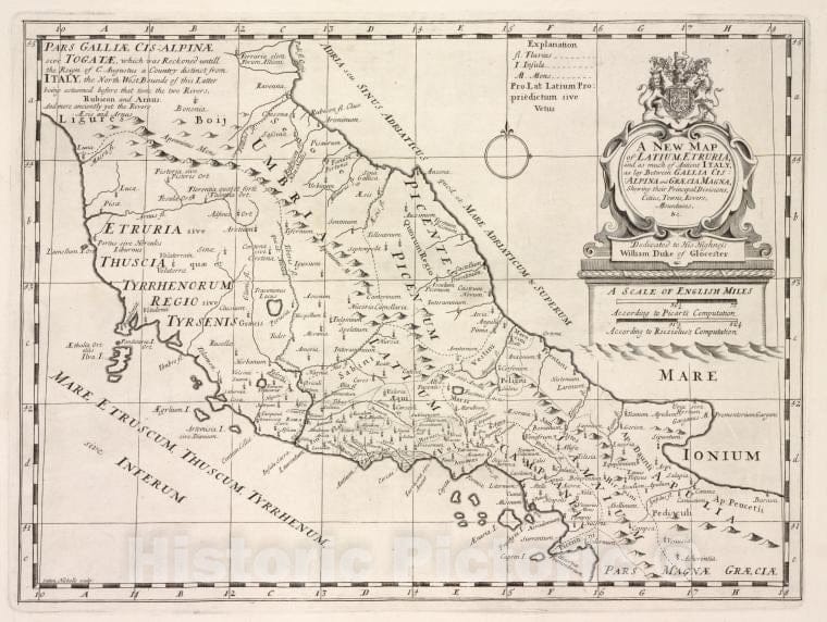 Historic 1700 Map - A New Map Of Latium, Etruria, And As Much Of Ancient Itally, As - England - Vintage Wall Art