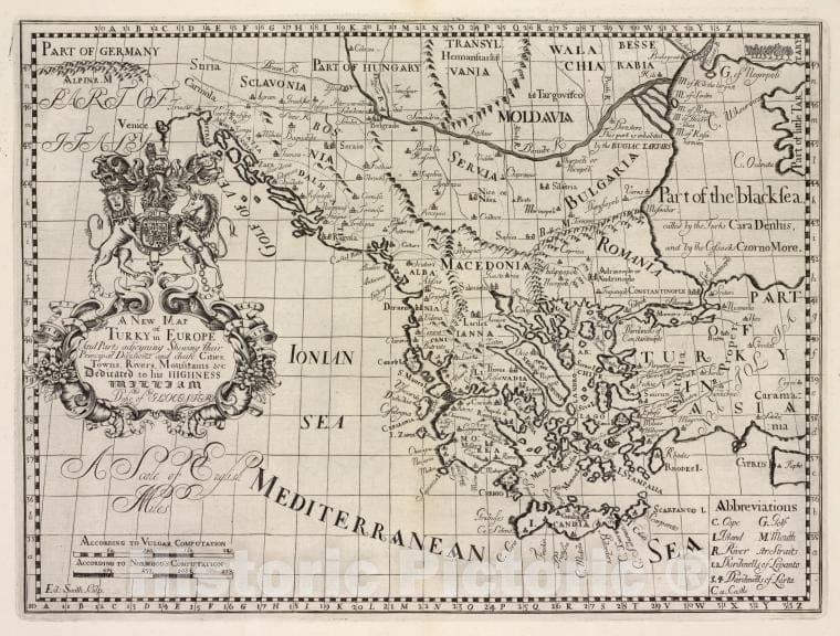 Historic Map - 1700 A New Map Of Turky In Europe And Parts Adjoyning Shewing Their Principal Divisions And Chief Cities, Towns, Rivers, Mountains &C. - Vintage Wall Art