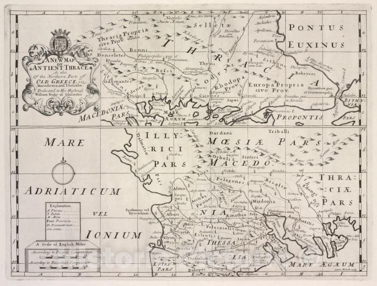 Historic 1700 Map - A New Map Of Ancient Thrace, As Also Of The Northern Parts Of Old Greece, Viz. Macedonia, And Thessalia. - England - Vintage Wall Art