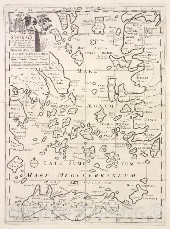 Historic 1700 Map - A New Map Of The Islands Of The Agean Sea, Together With The Island Of Crete, And The Adjoining Isles. - England - Vintage Wall Art