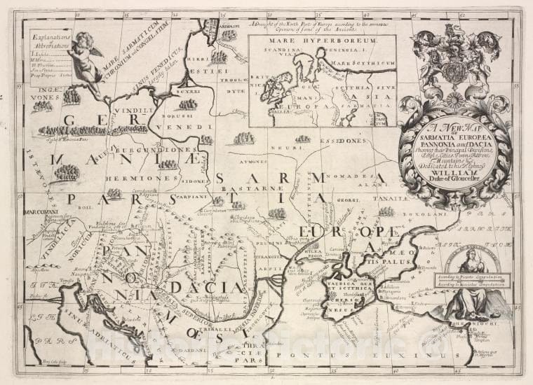 Historic Map - 1700 England, A New Map Of Sarmatia Europaa, Pannonia And Dacia, Shewing Their Principal Divisions, People, Cities, Towns, Rivers, Mountains &C. - Vintage Wall Art