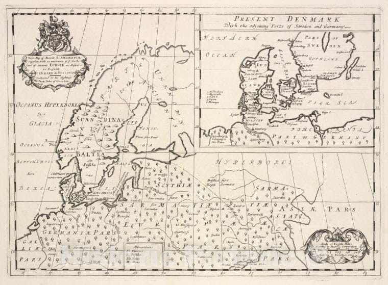 Historic Map - 1700 England, A New Of Ancient Scandinavia, Together With Ancient Europe - Vintage Wall Art