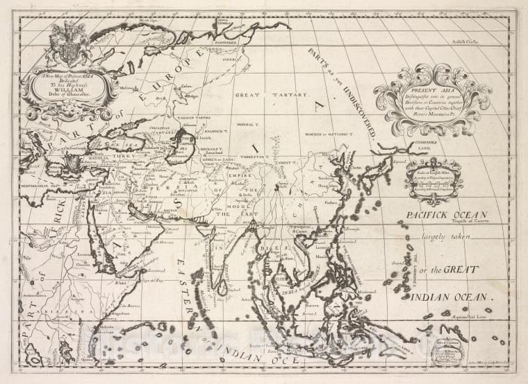 Historic Map - 1700 England, Present Asia Distinguisht Into Its General Divisions Or Countries Together With Their Capital Cities, Chief Rivers, Mountains &C. - Vintage Wall Art