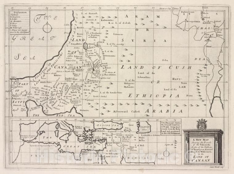 Historic Map - 1700 A New Map Shewing The Travels Of The Patriarchs, As Also Of The Children Of Israel, From Egypt Through The Wilderness To The Land Of Canaan. - Vintage Wall Art