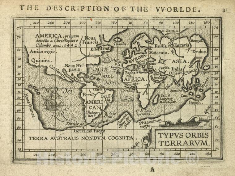 Historic 1603 Map - Typus Orbis Terrarum. - Norway - Abraham Ortelius His Epitome Of The Theater Of The Worlde. - Vintage Wall Art