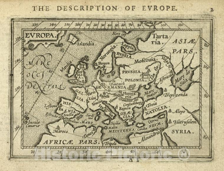 Historic 1603 Map - Europa. - Norway - Europe - Abraham Ortelius His Epitome Of The Theater Of The Worlde. - Vintage Wall Art