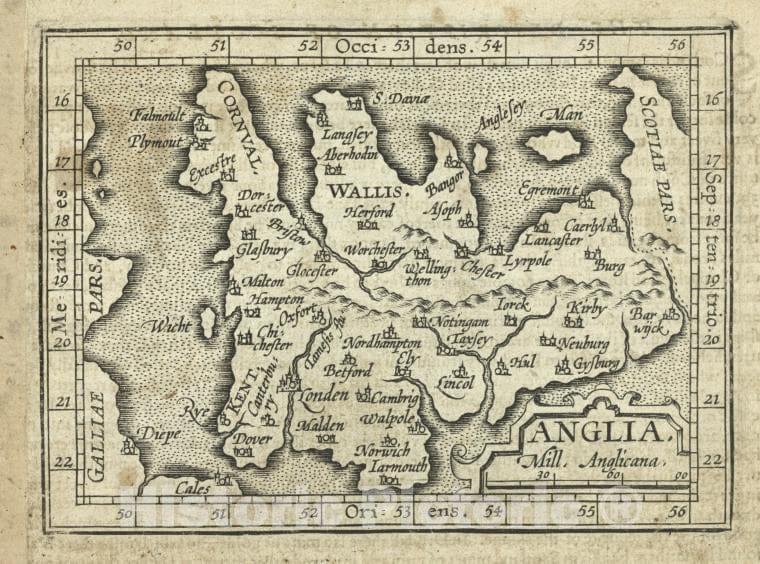 Historic 1603 Map - Anglia. - Norway - England - Abraham Ortelius His Epitome Of The Theater Of The Worlde. - Vintage Wall Art