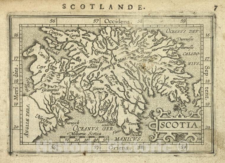 Historic 1603 Map - Scotia. - Norway - Scotland - Abraham Ortelius His Epitome Of The Theater Of The Worlde. - Vintage Wall Art