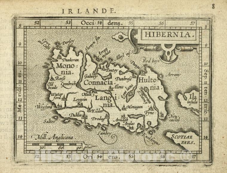 Historic 1603 Map - Hibernia. - Norway - Ireland - Abraham Ortelius His Epitome Of The Theater Of The Worlde. - Vintage Wall Art