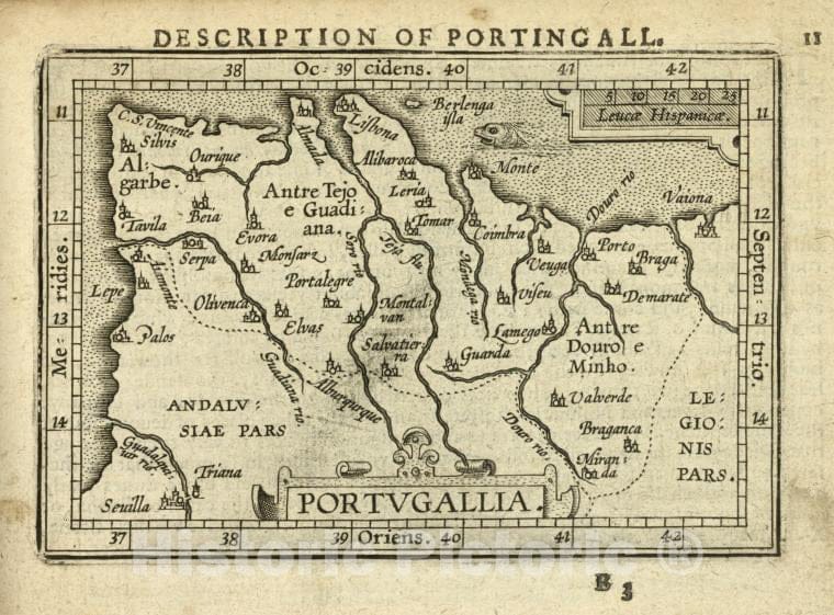 Historic 1603 Map - Portugallia. - Norway - Portugal - Abraham Ortelius His Epitome Of The Theater Of The Worlde. - Vintage Wall Art