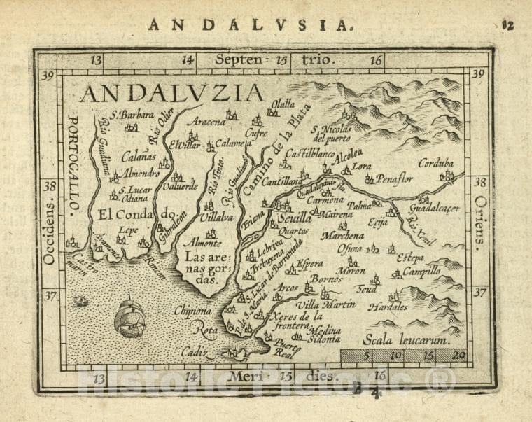 Historic 1603 Map - Andaluzia. - Norway - Andalusia (Spain) - Abraham Ortelius His Epitome Of The Theater Of The Worlde. - Vintage Wall Art