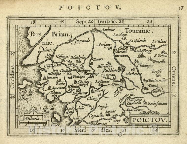 Historic Map - 1603 Poitou-Charentes (France), Poictov, Abraham Ortelius - Vintage Wall Art