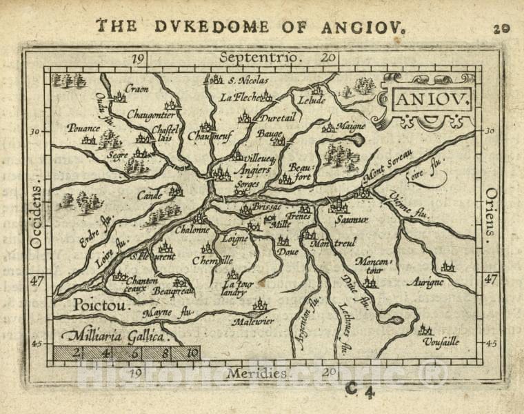 Historic Map - 1603 Anjou, Maine-Et-Loire (France), Aniov, Abraham Ortelius - Vintage Wall Art