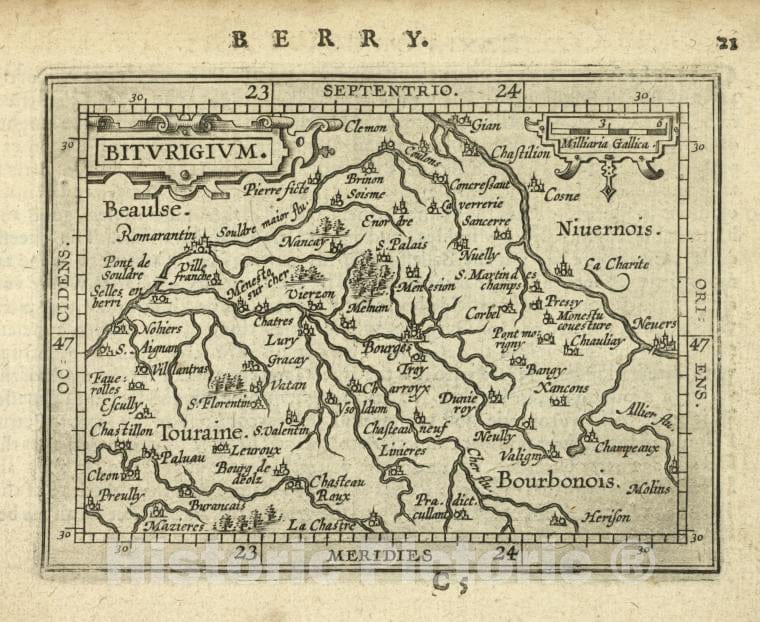 Historic 1603 Map - Biturigium. - Norway - Berry (France) - Abraham Ortelius His Epitome Of The Theater Of The Worlde. - Vintage Wall Art