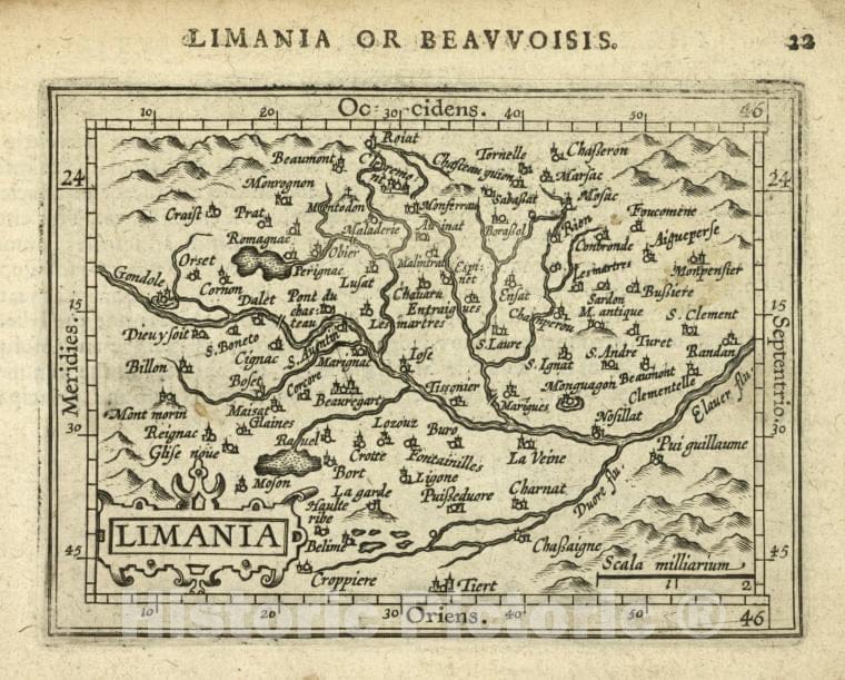 Historic Map - 1603 Allier River Valley (France), Limania, Abraham Ortelius - Vintage Wall Art