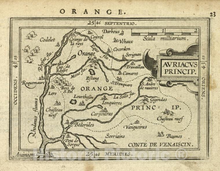 Historic Map - 1603 Orange (France), Auriacus Princip[Atus], Abraham Ortelius - Vintage Wall Art