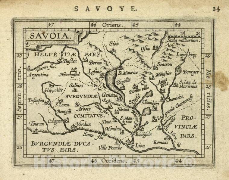 Historic 1603 Map - Savoia. - Norway - Savoie (France) - Abraham Ortelius His Epitome Of The Theater Of The Worlde. - Vintage Wall Art