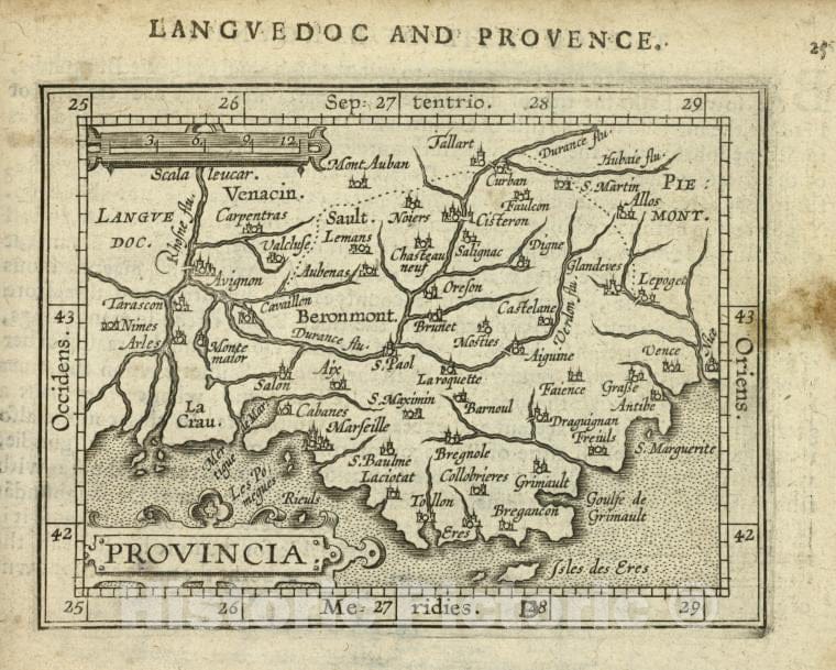 Historic 1603 Map - Provincia. - Norway - Provence (France) - Abraham Ortelius His Epitome Of The Theater Of The Worlde. - Vintage Wall Art