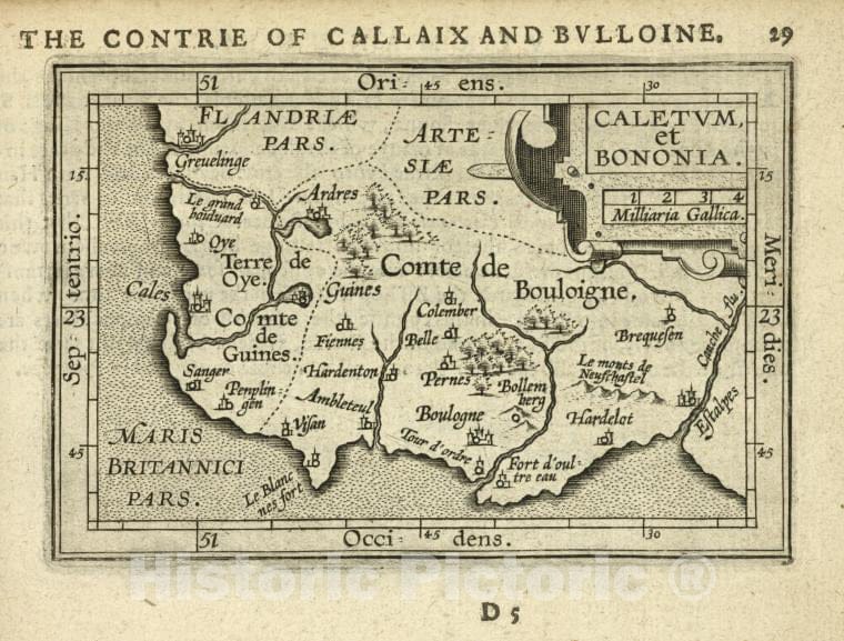 Historic Map - 1603 Nord-Pas-De-Calais (France), Caletum Et Bononia, Abraham Ortelius - Vintage Wall Art