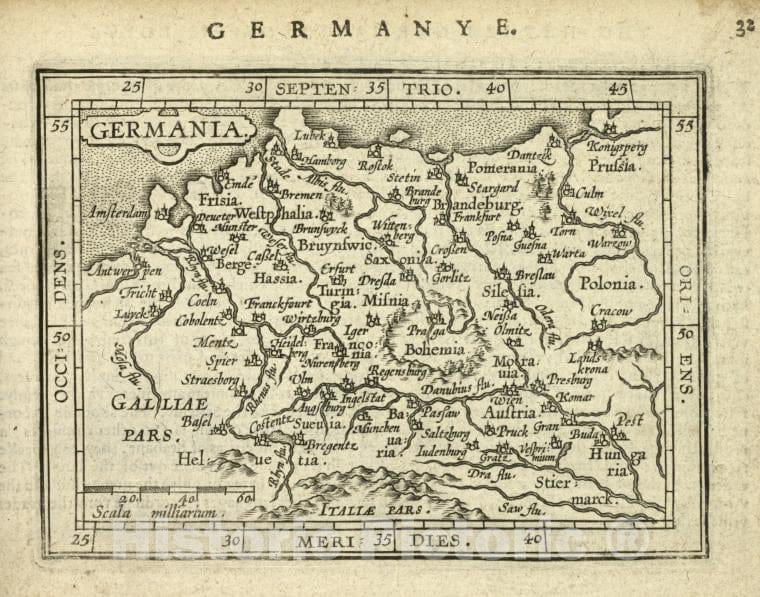 Historic 1603 Map - Germania. - Norway - Germany - Abraham Ortelius His Epitome Of The Theater Of The Worlde. - Vintage Wall Art