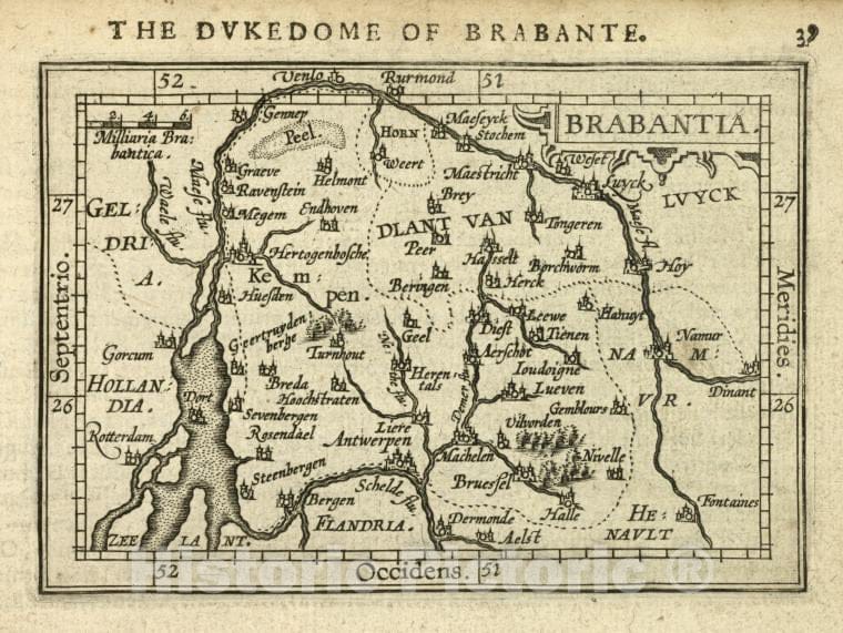 Historic 1603 Map - Brabantia. - Norway - Brabant (Belgium) - Abraham Ortelius His Epitome Of The Theater Of The Worlde. - Vintage Wall Art