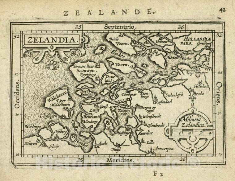 Historic Map - 1603 Zeeland (Netherlands : Province), Zelandia, Abraham Ortelius - Vintage Wall Art