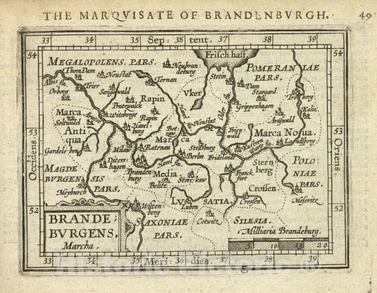 Historic Map - 1603 Brandenburg (Germany : Landkreis), Brandeburgens, Abraham Ortelius - Vintage Wall Art