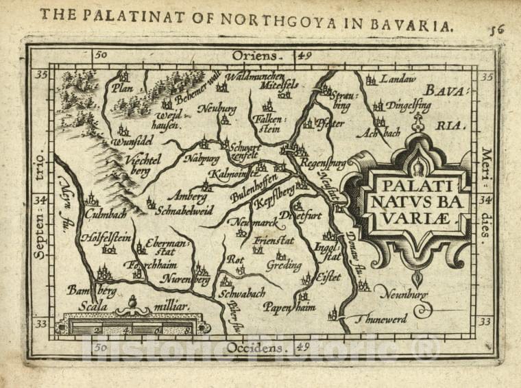 Historic Map - 1603 Bavaria (Germany), Palatinatus Bavariae, Abraham Ortelius - Vintage Wall Art