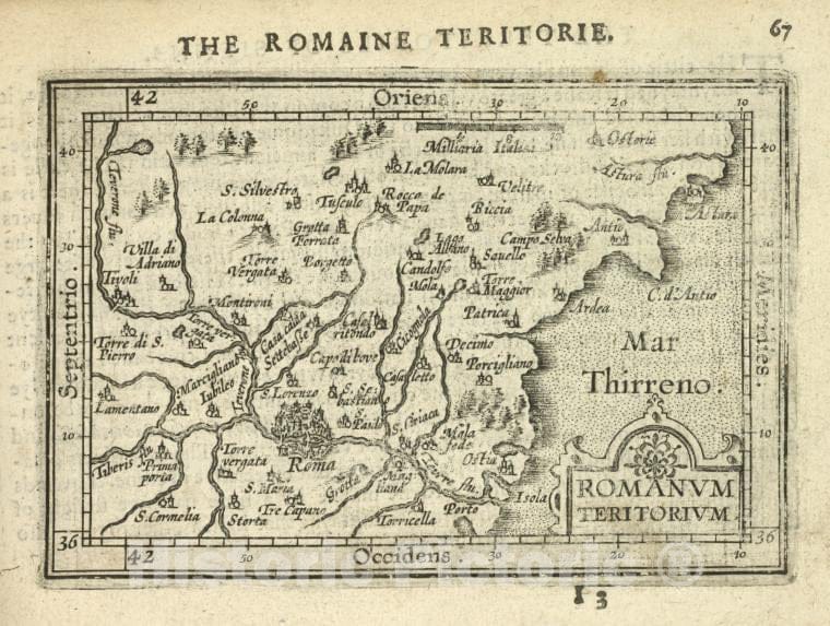 Historic Map - 1603 Rome, Tyrrhenian Sea (Italy), Romanum Teritorium, Abraham Ortelius - Vintage Wall Art