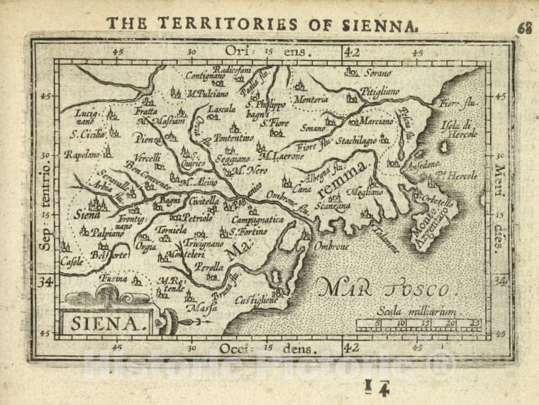 Historic Map - 1603 Siena, Tuscany (Italy), Siena, Abraham Ortelius - Vintage Wall Art