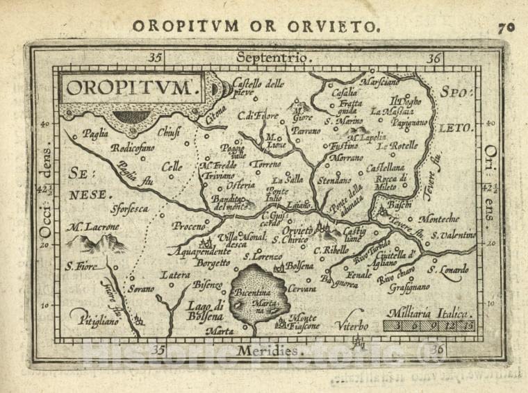 Historic Map - 1603 Orvieto, Tiber River (Italy), Oropitum, Abraham Ortelius - Vintage Wall Art