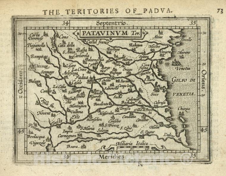 Historic 1603 Map - Patavinum Ter. - Norway - Padua (Italy) - Abraham Ortelius His Epitome Of The Theater Of The Worlde. - Vintage Wall Art