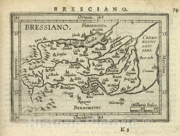 Historic Map - 1603 Garda, Lake, Brescia (Italy), Bressiano. - Vintage Wall Art