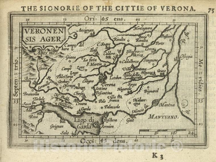 Historic Map - 1603 Verona, Garda, Lake (Italy), Veronensis Ager, Abraham Ortelius - Vintage Wall Art