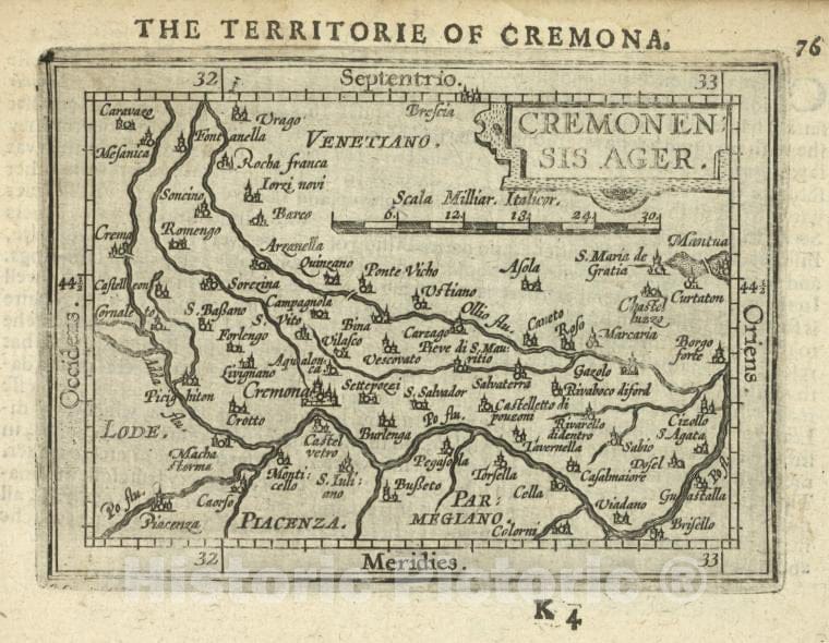 Historic Map - 1603 Cremona (Italy), Cremonensis Ager, Abraham Ortelius - Vintage Wall Art