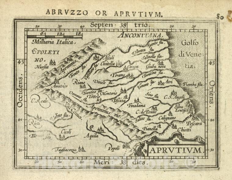 Historic 1603 Map - Aprutium. - Norway - Italy - Abraham Ortelius His Epitome Of The Theater Of The Worlde. - Vintage Wall Art