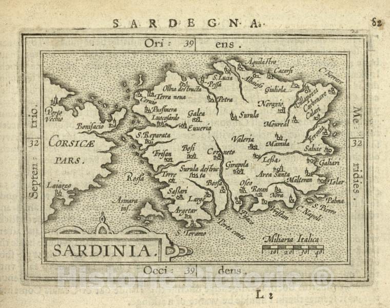 Historic 1603 Map - Sardiania. - Norway - Sardinia (Italy) - Abraham Ortelius His Epitome Of The Theater Of The Worlde. - Vintage Wall Art