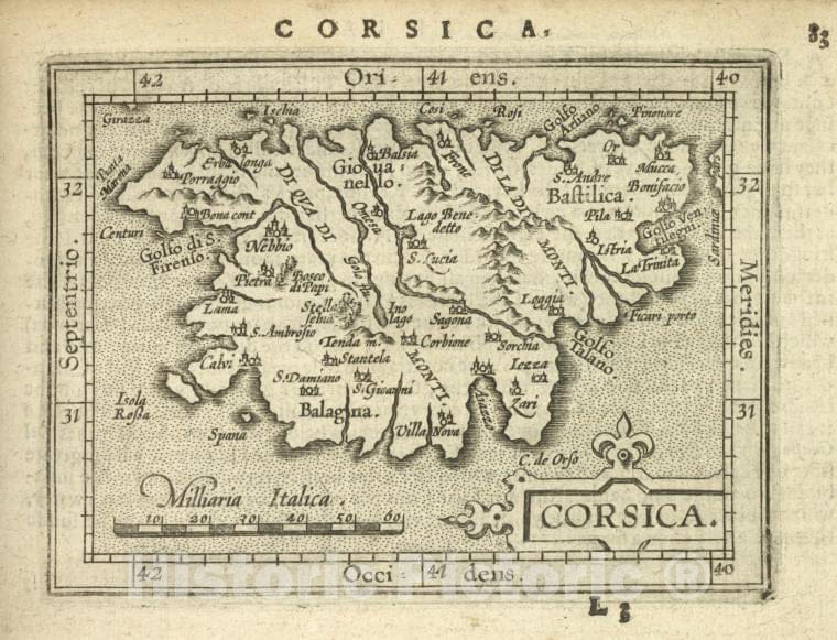 Historic 1603 Map - Corsica. - Norway - Corsica (France) - Abraham Ortelius His Epitome Of The Theater Of The Worlde. - Vintage Wall Art