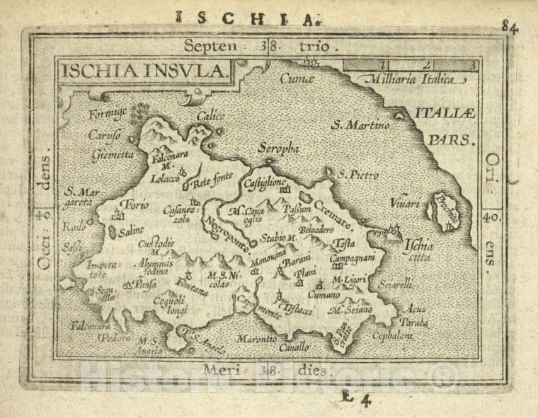 Historic Map - 1603 Ischia Island (Italy), Ischia Insula, Abraham Ortelius - Vintage Wall Art