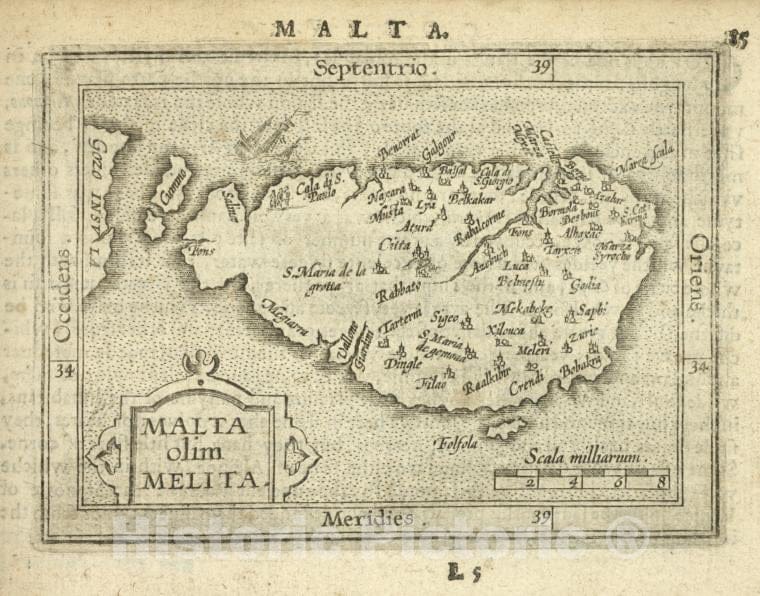 Historic 1603 Map - Malta Olim Melita. - Norway - Malta - Abraham Ortelius His Epitome Of The Theater Of The Worlde. - Vintage Wall Art