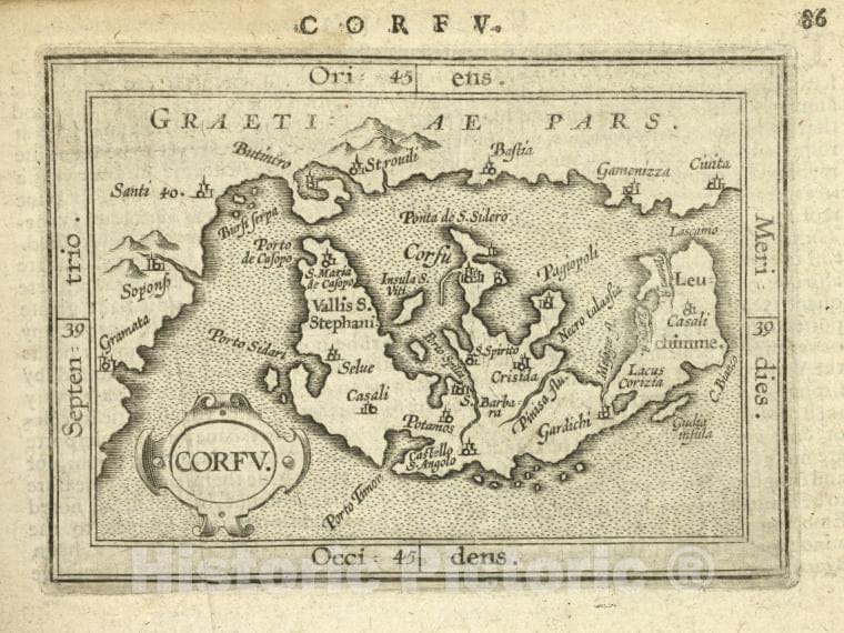 Historic 1603 Map - Corfu. - Norway - Corfu Island (Greece) - Abraham Ortelius His Epitome Of The Theater Of The Worlde. - Vintage Wall Art