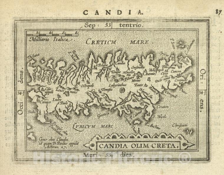 Historic Map - 1603 Crete (Greece), Candia Olim Creta, Abraham Ortelius - Vintage Wall Art